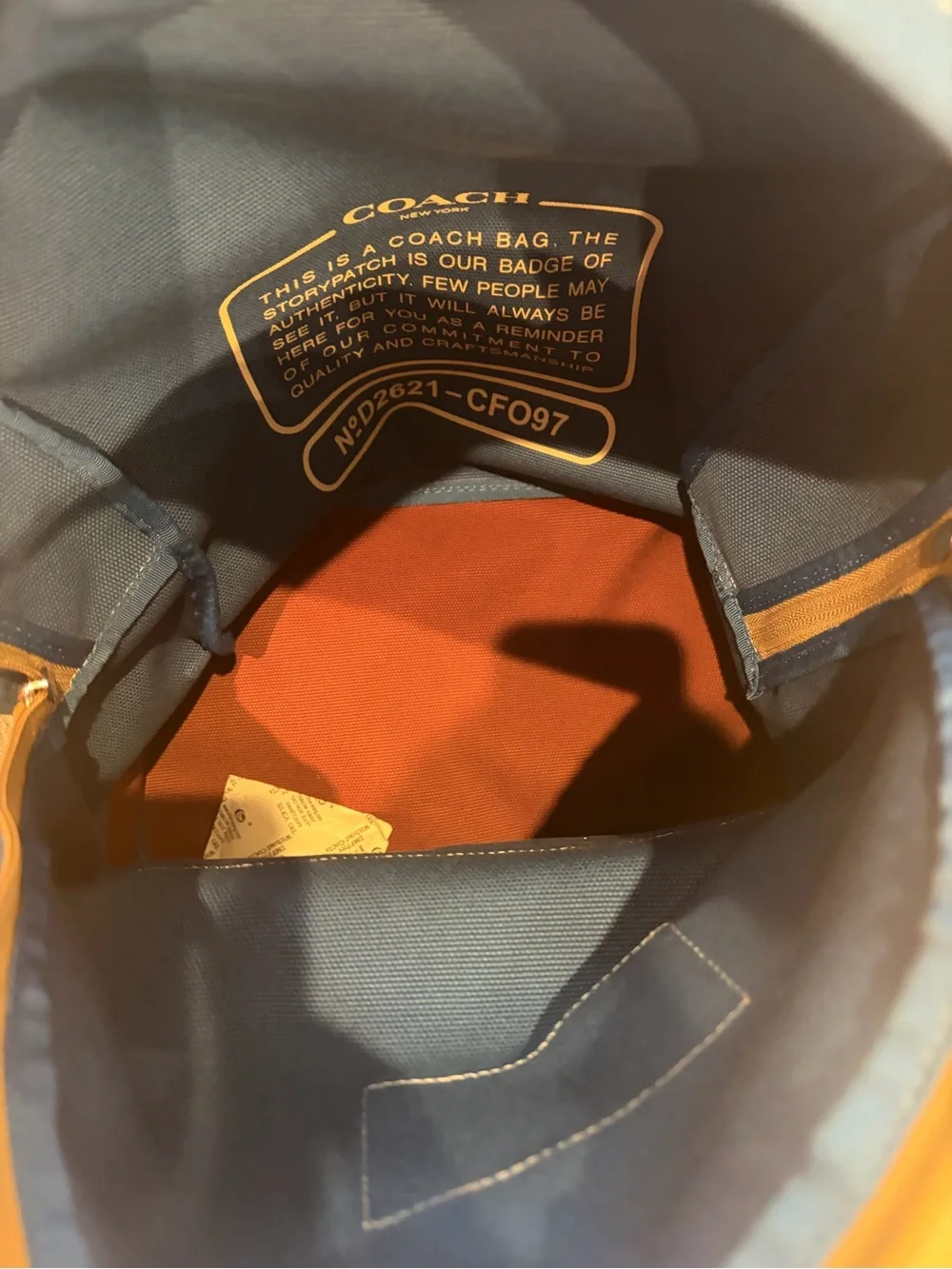 Coach Canvas Backpack with Tan Leather Trim new with tag blue